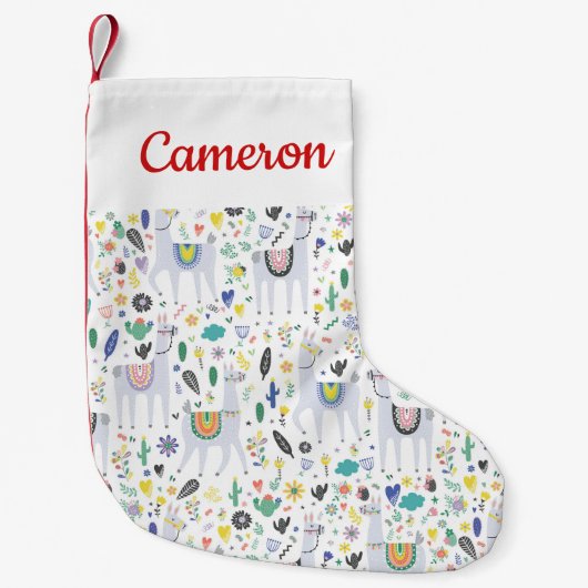Jouw naam toevoegen | Doodle Alpaca Pattern Kleine Kerstsok (Voorkant)