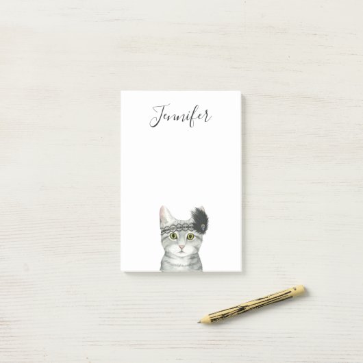 Jouw naam toevoegen | Downton Cat Post-it® Notes (Op bureau)