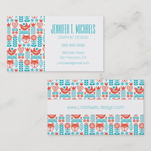 Jouw naam toevoegen | Finse kunst met vos- en voge Visitekaartje (Voorkant / Achterkant)