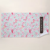 Jouw naam toevoegen | Flamingo Feathers op poka Do Strandlaken (Voorkant)