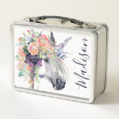 Jouw naam toevoegen | Floral-drukte Unicorn (Achterkant)