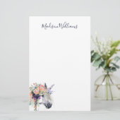 Jouw naam toevoegen | Floral-drukte Unicorn Briefpapier (Staand voorkant)