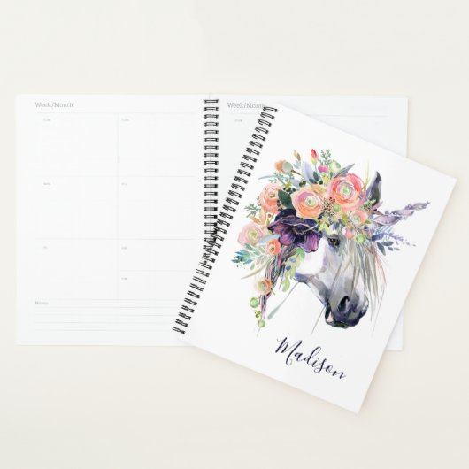 Jouw naam toevoegen | Floral-drukte Unicorn Planner (Display)