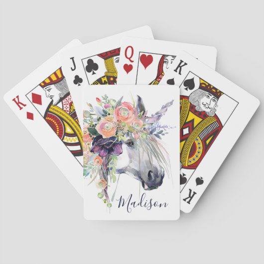 Jouw naam toevoegen | Floral-drukte Unicorn Pokerkaarten (Achterkant)