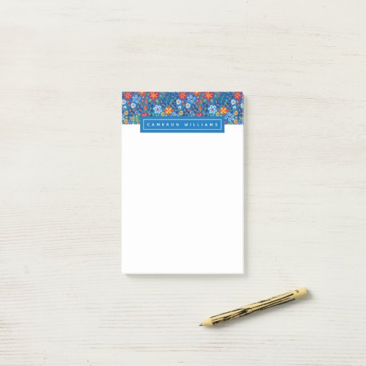 Jouw naam toevoegen | Floral Embroidery Pattern Post-it® Notes (Op bureau)