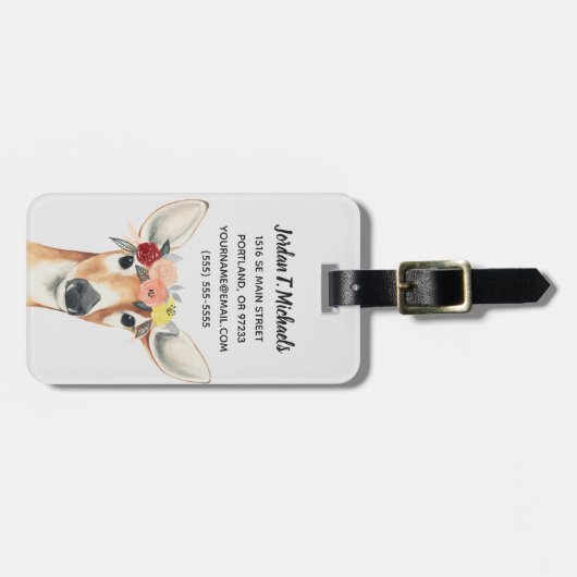 Jouw naam toevoegen | Flower Crown Forester Deer Bagagelabel (Voorkant horizontaal)