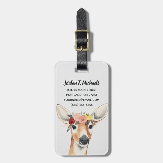 Jouw naam toevoegen | Flower Crown Forester Deer Bagagelabel (Voorkant verticaal)