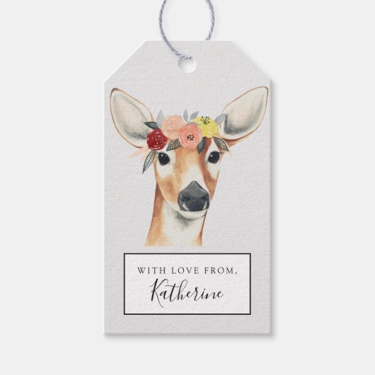 Jouw naam toevoegen | Flower Crown Forester Deer Cadeaulabel (Voorkant)