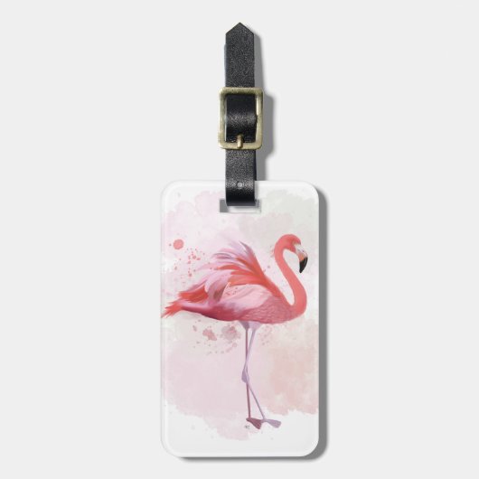 Jouw naam toevoegen | Fluffy Flamingo Bagagelabel (Voorkant verticaal)