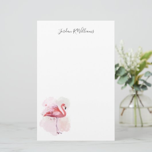 Jouw naam toevoegen | Fluffy Flamingo Briefpapier (Staand voorkant)