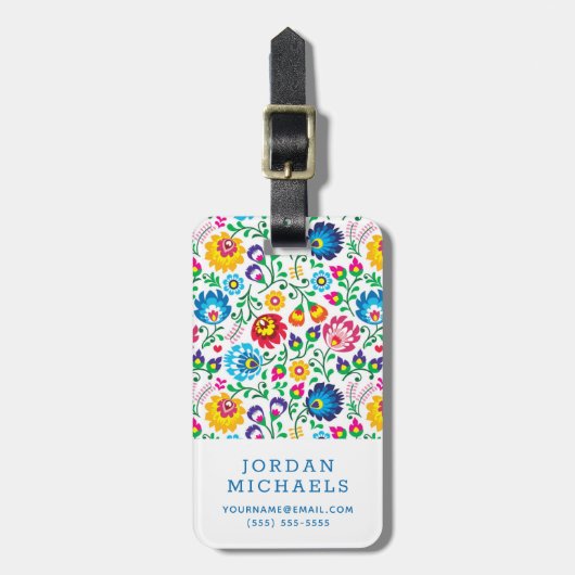 Jouw naam toevoegen | Folk Art Flower Pattern Bagagelabel (Voorkant verticaal)