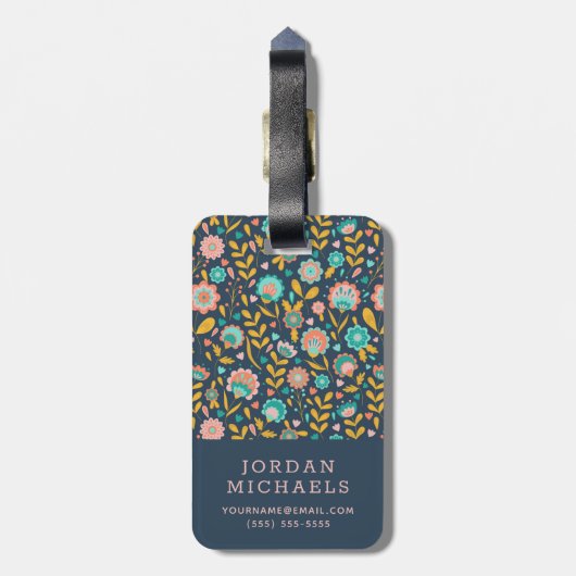 Jouw naam toevoegen | Folk Art Flower Pattern Bagagelabel (Achterkant verticaal)