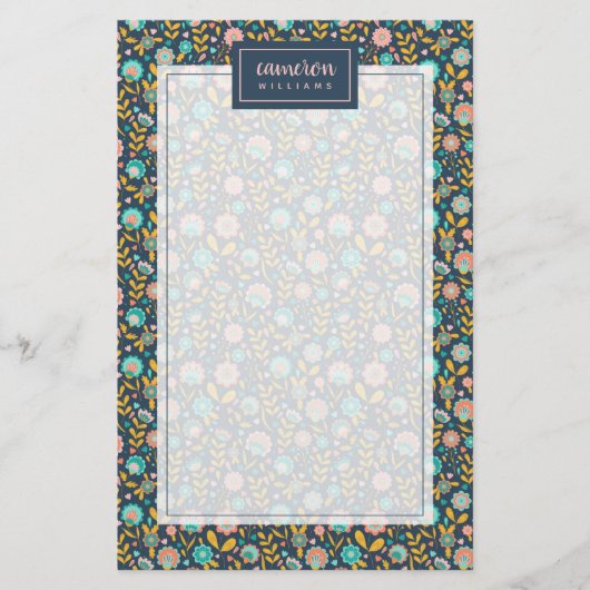 Jouw naam toevoegen | Folk Art Flower Pattern Briefpapier (Voorkant)
