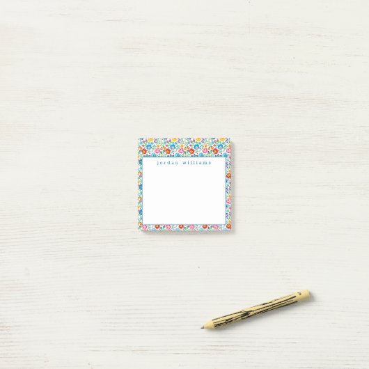 Jouw naam toevoegen | Folk Art Flower Pattern Post-it® Notes (Op bureau)
