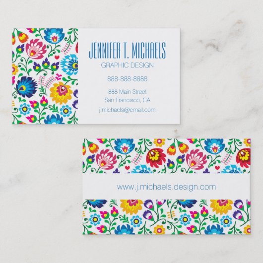 Jouw naam toevoegen | Folk Art Flower Pattern Visitekaartje (Voorkant / Achterkant)