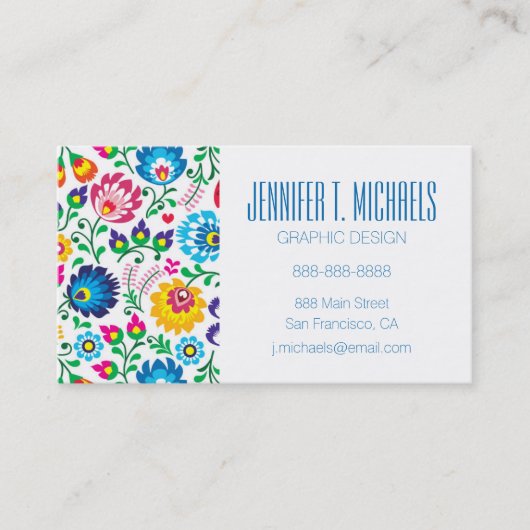 Jouw naam toevoegen | Folk Art Flower Pattern Visitekaartje (Voorkant)