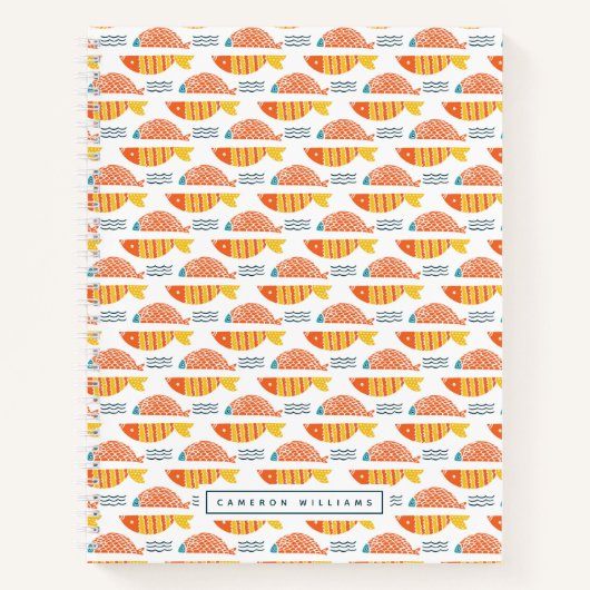 Jouw naam toevoegen | Folk Art Swimming Fish Patro Notitieboek (Voorkant)