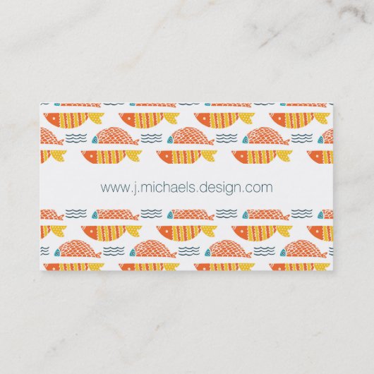 Jouw naam toevoegen | Folk Art Swimming Fish Patro Visitekaartje (Achterkant)