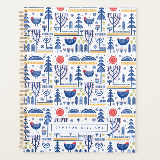 Jouw naam toevoegen | Folk Art Winter Bird Pattern Planner (Voorkant)