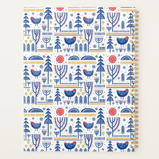 Jouw naam toevoegen | Folk Art Winter Bird Pattern Planner (Achterkant)