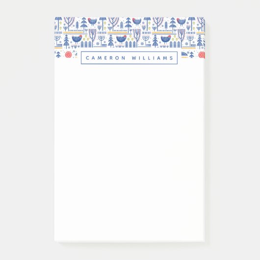 Jouw naam toevoegen | Folk Art Winter Bird Pattern Post-it® Notes (Voorkant)