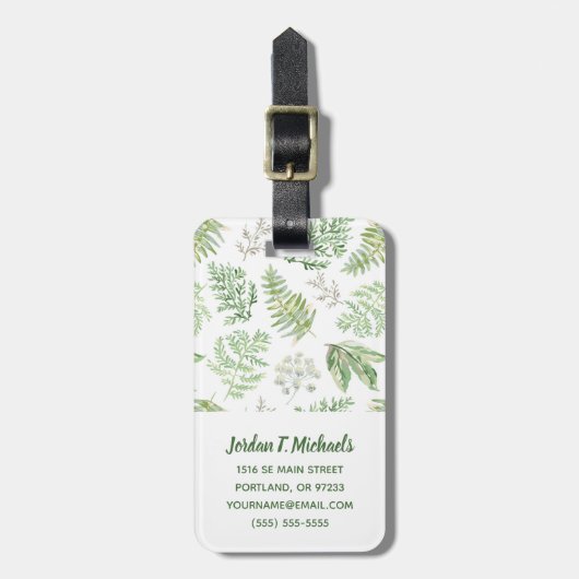 Jouw naam toevoegen | Forest Greenery Pattern Bagagelabel (Voorkant verticaal)