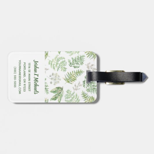 Jouw naam toevoegen | Forest Greenery Pattern Bagagelabel (Achterkant horizontaal)