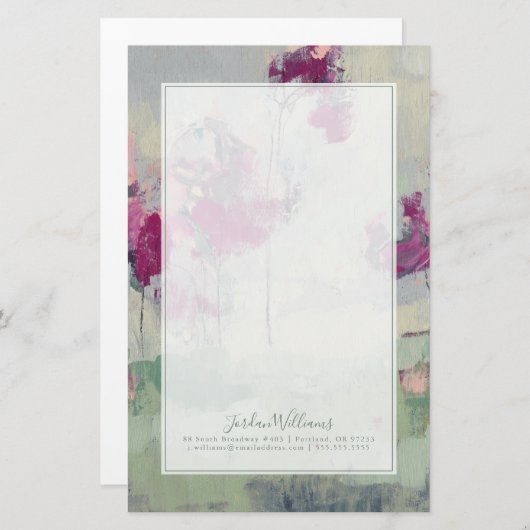 Jouw naam toevoegen | Fuchsia Treeline Briefpapier (Voorkant / Achterkant)