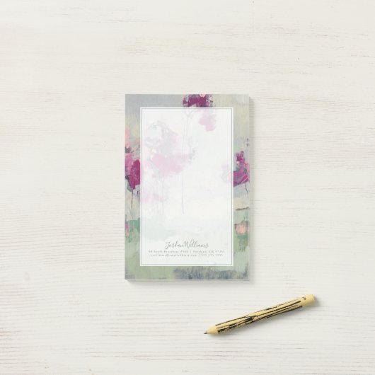 Jouw naam toevoegen | Fuchsia Treeline Post-it® Notes (Op bureau)