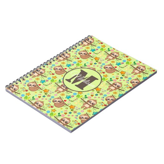 Jouw naam toevoegen | Funny Floral Sloth Pattern Notitieboek (Linkerzijde)