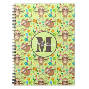 Jouw naam toevoegen   Funny Floral Sloth Pattern Notitieboek
