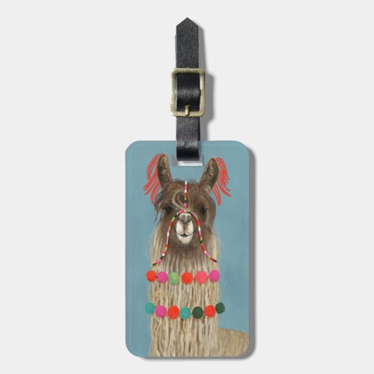 Jouw naam toevoegen | Geadorneerd Llama - bruin Bagagelabel (Voorkant verticaal)