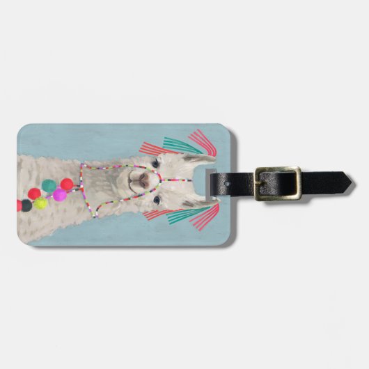 Jouw naam toevoegen | Geadorneerd Llama - wit Bagagelabel (Voorkant horizontaal)