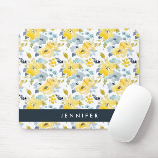 Jouw naam toevoegen | Geel en blauw Waterverf Muismat (Met muis)