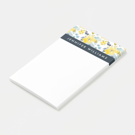 Jouw naam toevoegen | Geel en blauw Waterverf Post-it® Notes (Schuin)