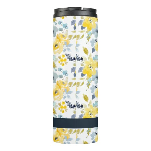 Jouw naam toevoegen | Geel en blauw Waterverf Thermosbeker (Achterkant)