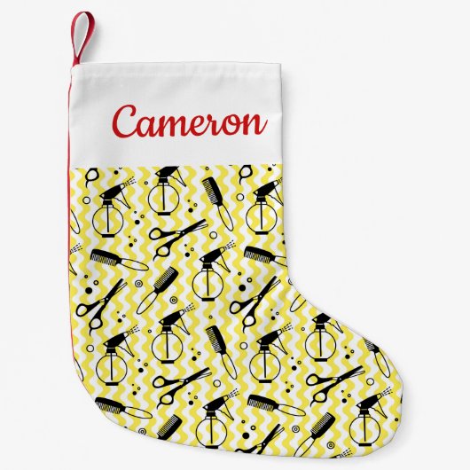 Jouw naam toevoegen | Geel hairdresser-hulpmiddelp Kleine Kerstsok (Voorkant)