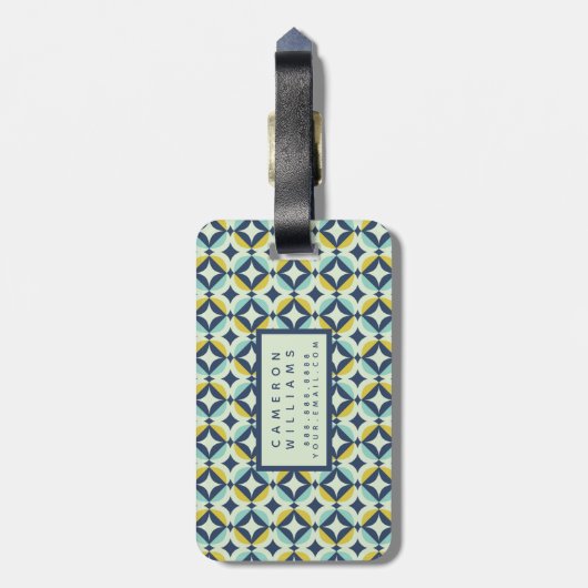 Jouw naam toevoegen | Geometrisch goud- en blauw p Bagagelabel (Achterkant verticaal)