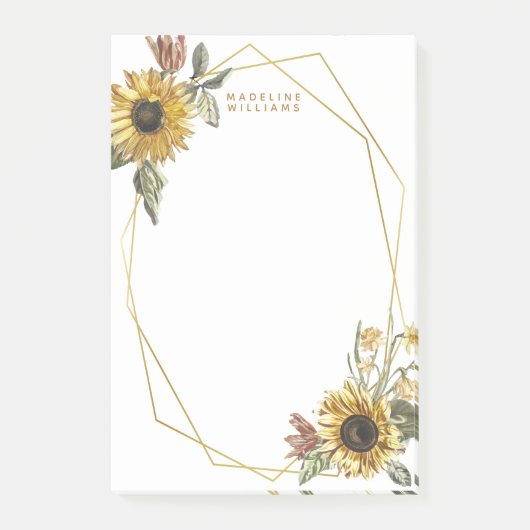 Jouw naam toevoegen | Geometrische zonnebloemen Post-it® Notes (Voorkant)