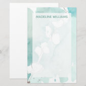 Jouw naam toevoegen | Ginkgo op Dusty Blauwgroen - Briefpapier (Voorkant / Achterkant)