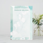 Jouw naam toevoegen | Ginkgo op Dusty Blauwgroen - Briefpapier (Staand voorkant)