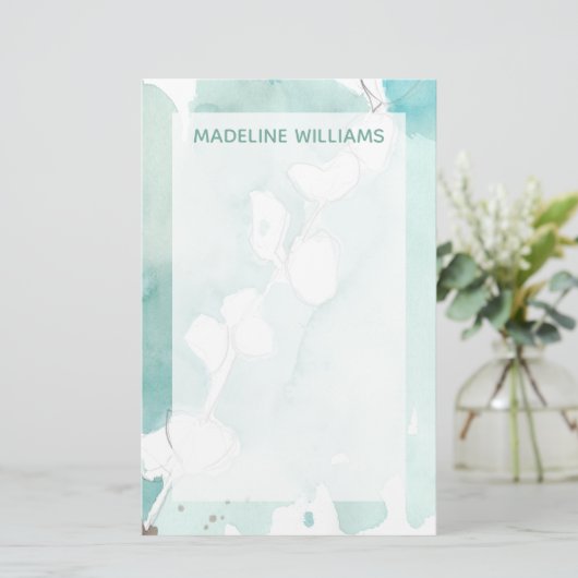 Jouw naam toevoegen | Ginkgo op Dusty Blauwgroen - Briefpapier (Staand voorkant)