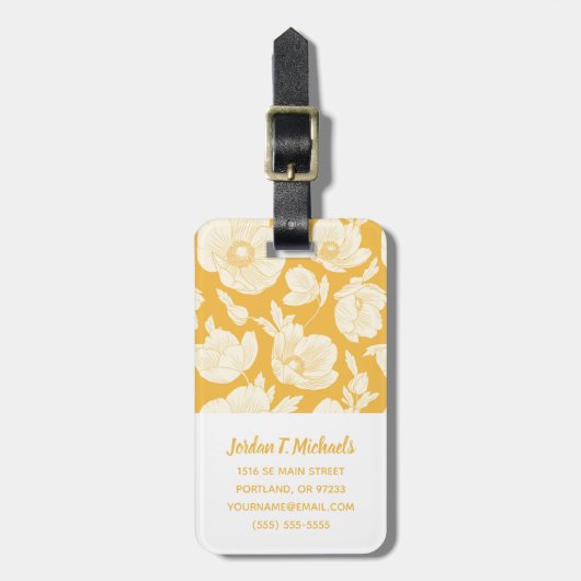 Jouw naam toevoegen | Golden Flower Pattern Bagagelabel (Voorkant verticaal)