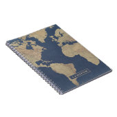 Jouw naam toevoegen | Goud en blauwe Wereldkaart Notitieboek (Rechterzijde)