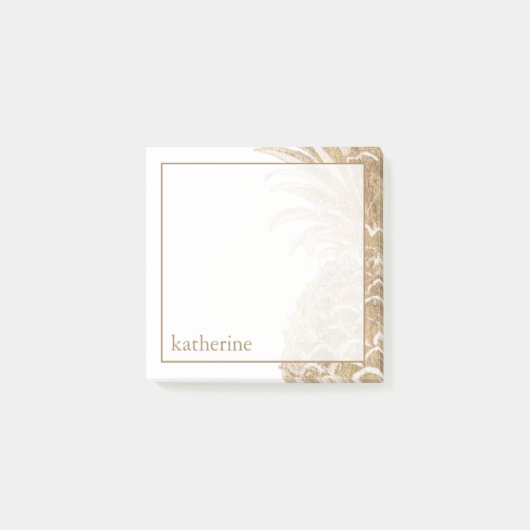 Jouw naam toevoegen | Goud tropisch dennappel Post-it® Notes (Voorkant)