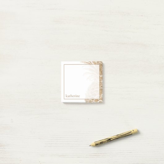 Jouw naam toevoegen | Goud tropisch dennappel Post-it® Notes (Op bureau)