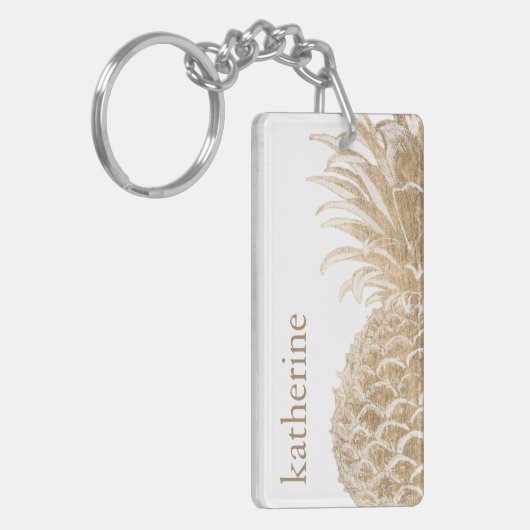 Jouw naam toevoegen | Goud tropisch dennappel Sleutelhanger (Voorkant Links)