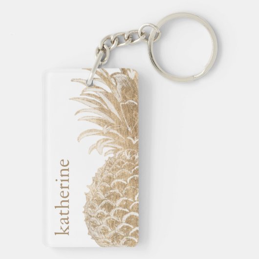 Jouw naam toevoegen | Goud tropisch dennappel Sleutelhanger (achterkant)