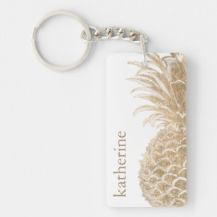 Jouw naam toevoegen   Goud tropisch dennappel Sleutelhanger