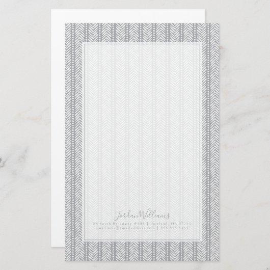 Jouw naam toevoegen | Gray Hand Drawn Chevron Patt Briefpapier (Voorkant / Achterkant)